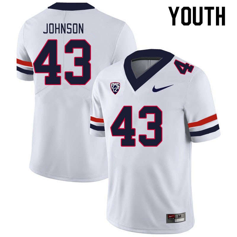 Youth #43 Dalton Johnson Arizona Wildcats College Football Jerseys Stitched-White - Click Image to Close